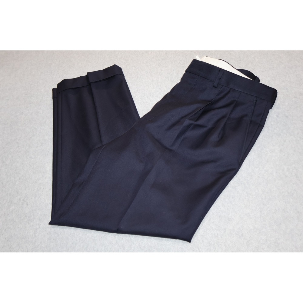 Samuelsohn Collection Mens 36x29Blue Double Pleated Cuffed Wool Dress Pants